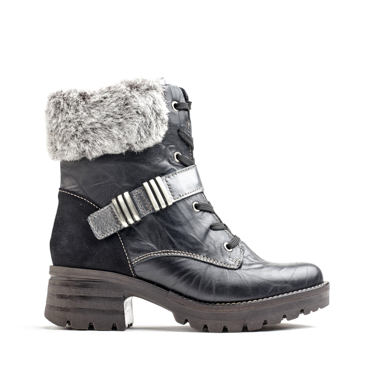 Kameryn Scrunched Leather & Faux Fur Boot