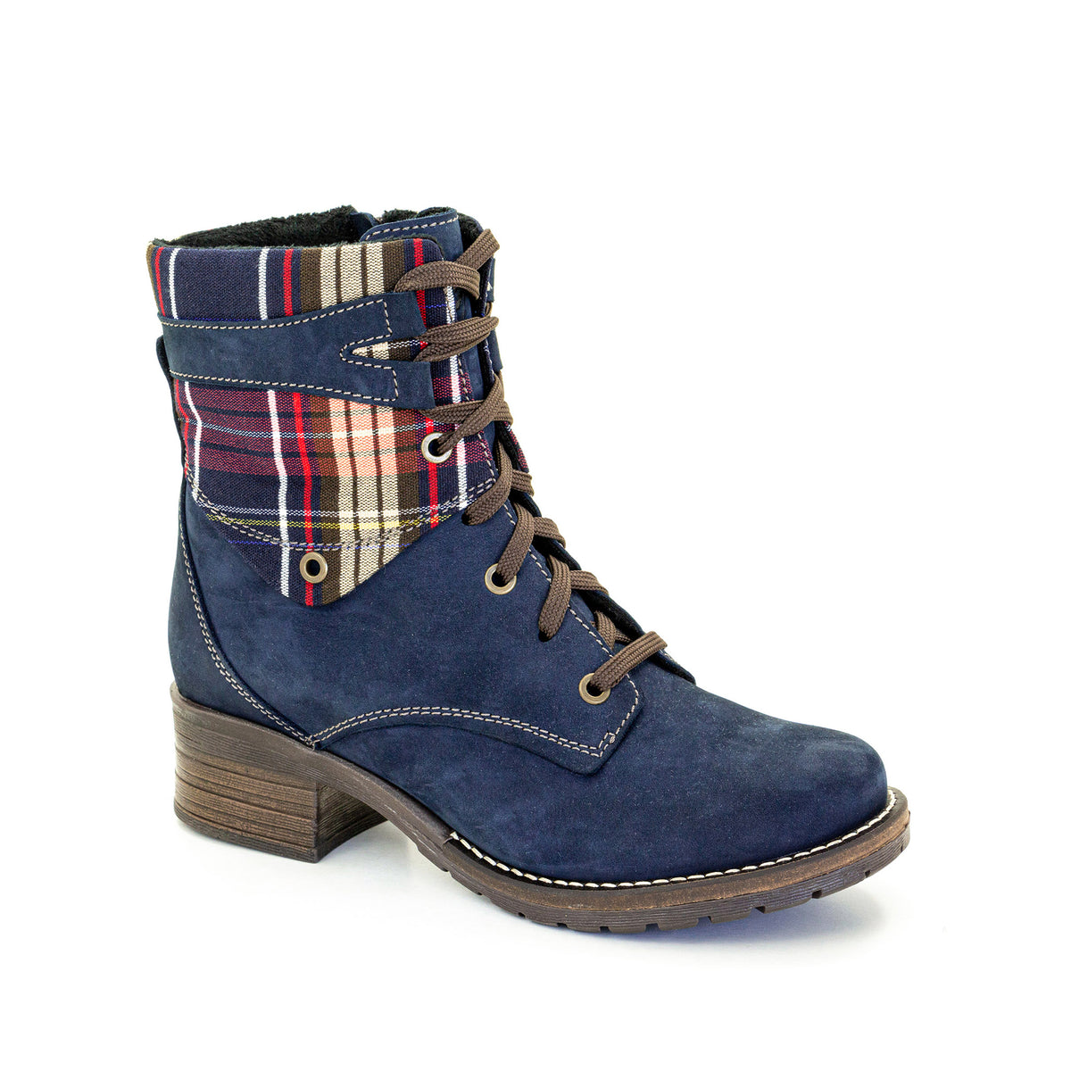 Kara Scrunched Leather & Tartan Boot