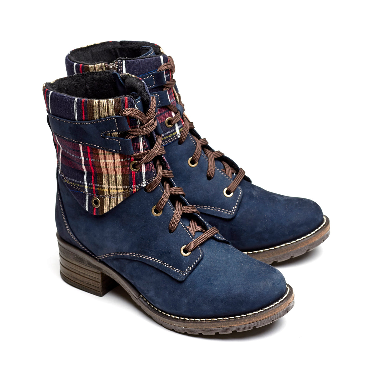 Kara Scrunched Leather & Tartan Boot
