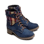 Kara Scrunched Leather & Tartan Boot