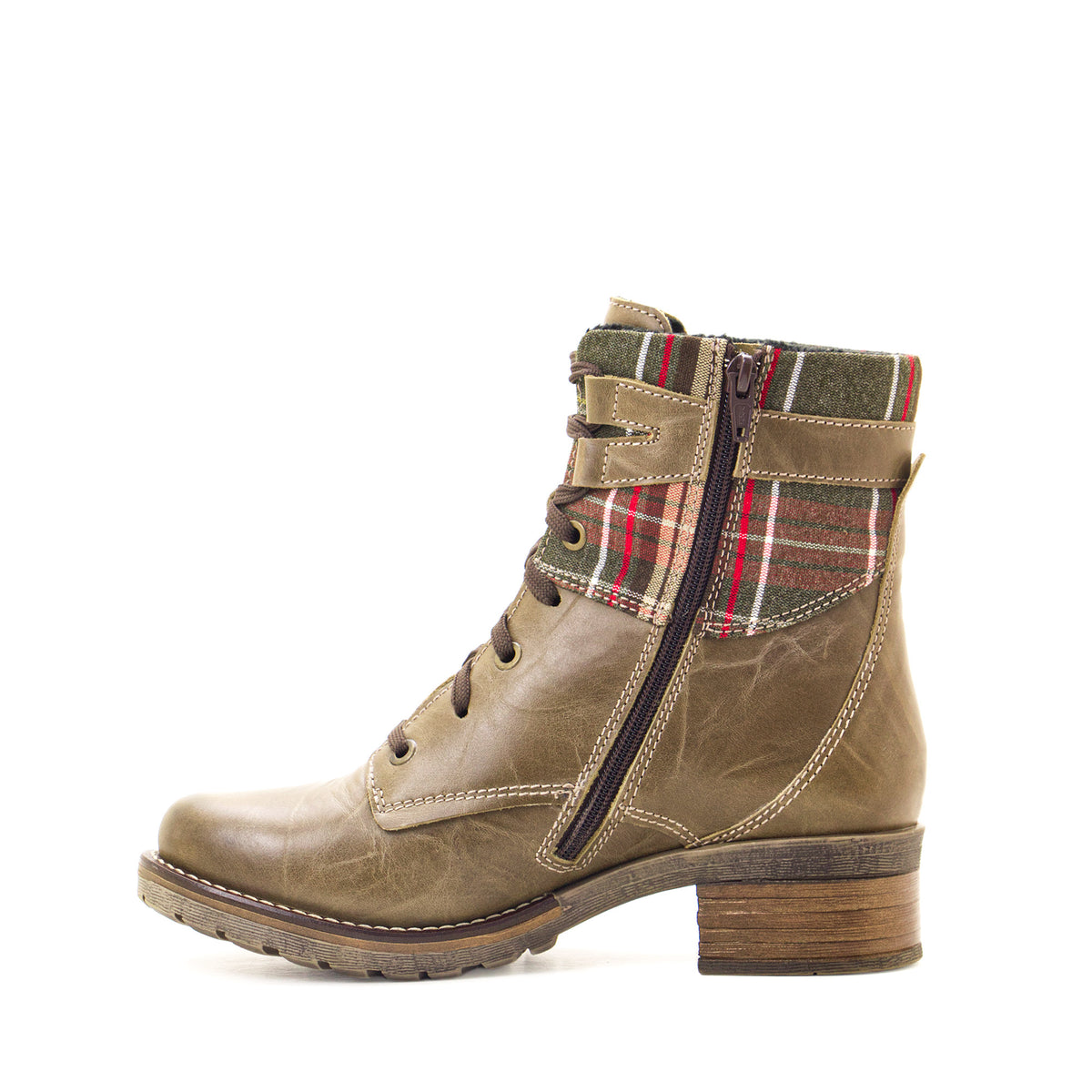 Kara Scrunched Leather & Tartan Boot