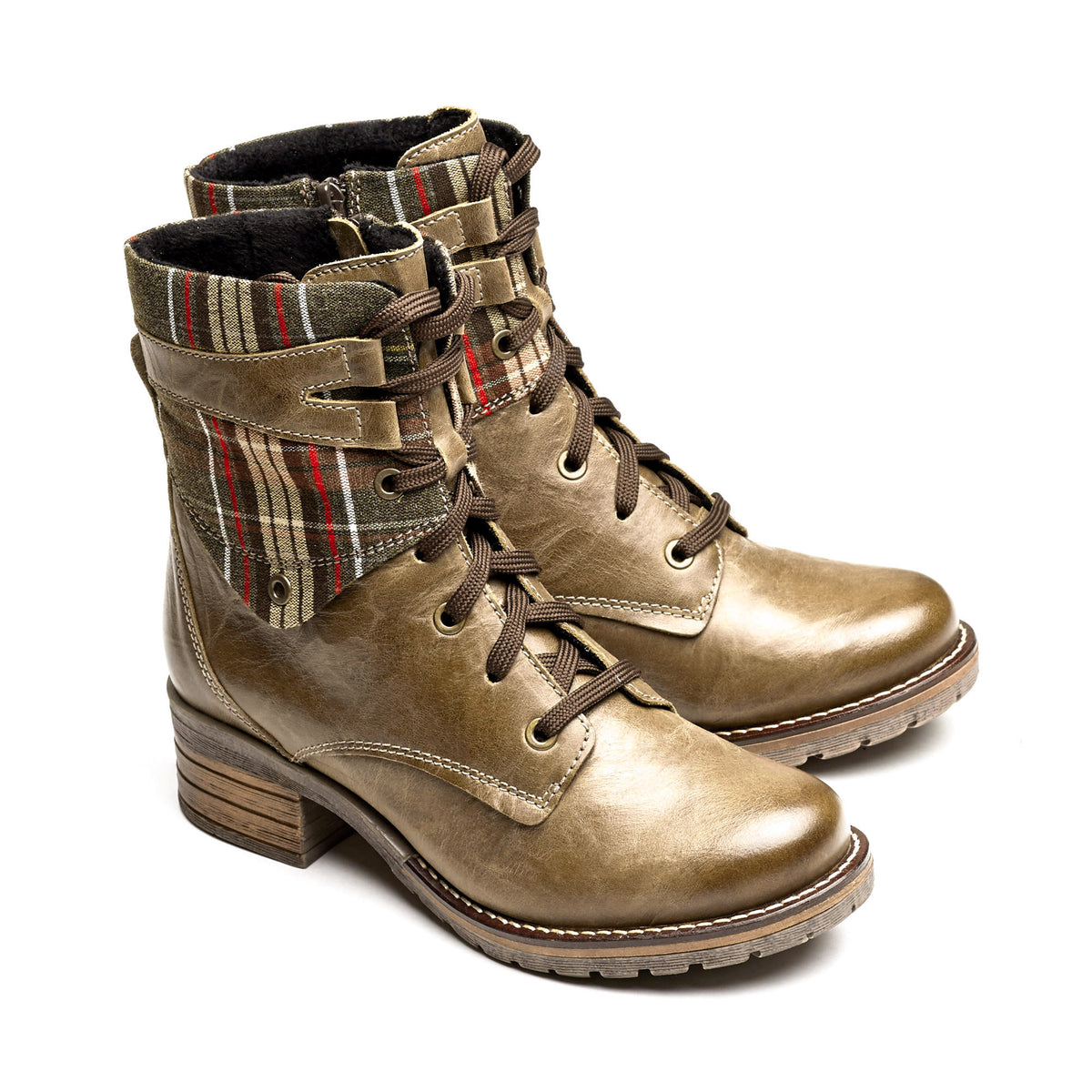 Kara Scrunched Leather & Tartan Boot